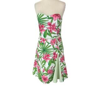Nell Couture Dress Strapless Halter Floral Seersucker Accent Knee Length Size 6